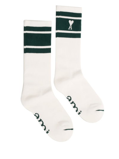 Ami Alexandre Mattiussi Ribbed Socks With Logo In Green