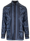 Versace All-over Barroco Print Silk Shirt In Blue