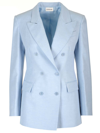 P.a.r.o.s.h Raisa Linen Blend Double-breasted Blazer In Light Blue