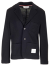 Thom Browne Logo Patch Single-breasted Blazer In Blue