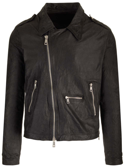 Giorgio Brato Brushed Leather Biker Jacket In Grey