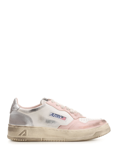 Autry Super Vintage Distressed Leather Sneakers In Multicolor