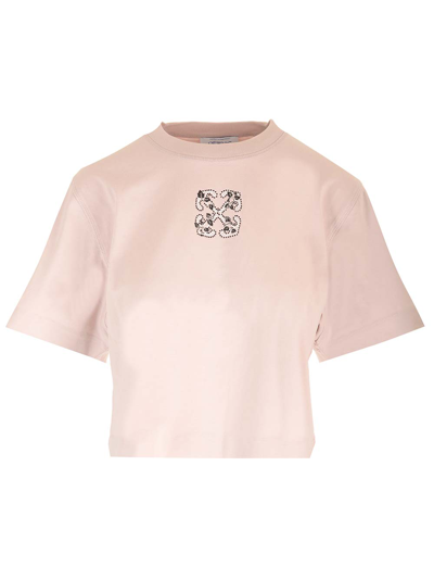 Off-white Bling Leaves Arrow T-shirt In Rose
