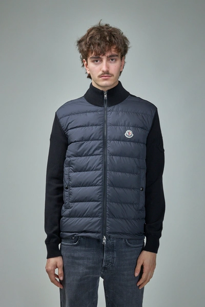 Moncler Padded Nylon And Knit Cardigan In Black