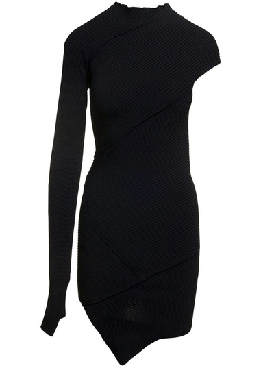 Balenciaga Spiral Mini Dress Viscose Turning Knit In Black