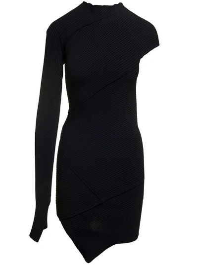 BALENCIAGA BLACK MINI ONE-SHOULDER DRESS WITH ASYMMETRIC MOTIF IN VISCOSE WOMAN