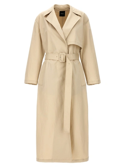 Theory Long Trench Coat In Neutrals