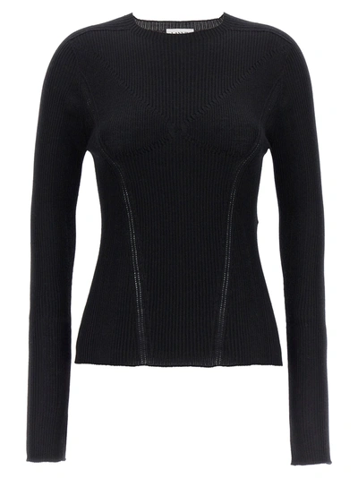 Lanvin Wool Blend Knit Crewneck Sweater In Black