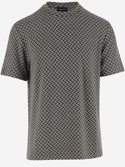 Giorgio Armani Stretch Viscose T-shirt With Geometric Pattern In Pzf1