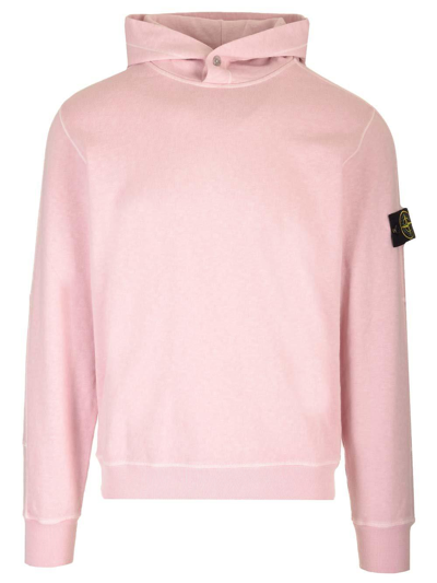 Stone Island Logo Patch Hoodie In Rosa