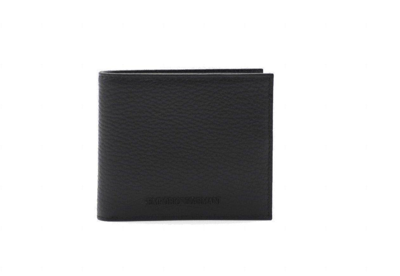 Emporio Armani Logo Detailed Bi-fold Wallet In Nero