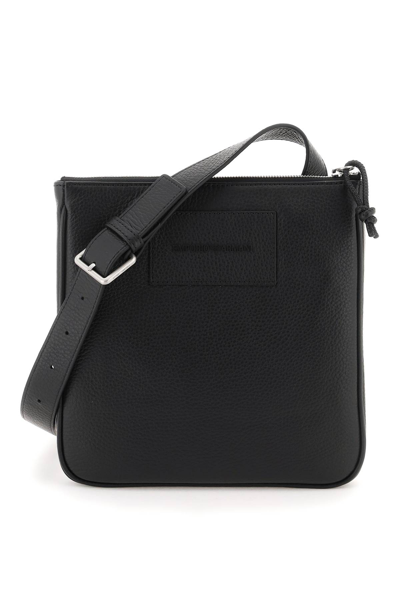 Emporio Armani Logo-patch Leather Messenger Bag In Nero