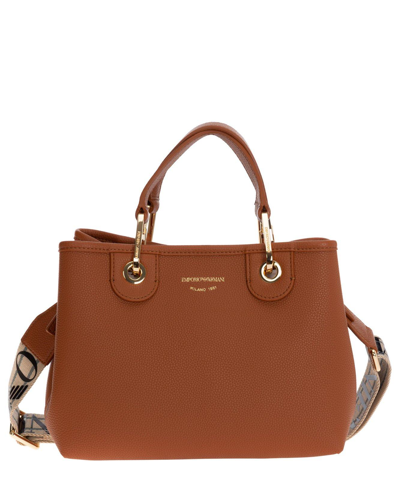 Emporio Armani Logo Detailed Handbag In Leather Brown