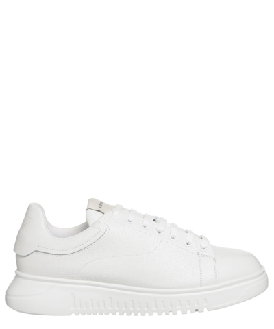 Emporio Armani Tumbled Leather Sneakers In White