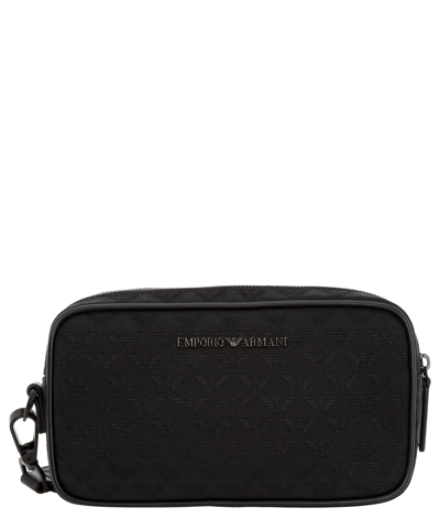 Emporio Armani Eagle Monogram Cotton Toiletry Bag In Black