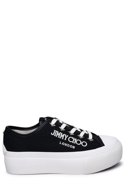 Jimmy Choo Logo Embroidered Platform Lace In Black,white