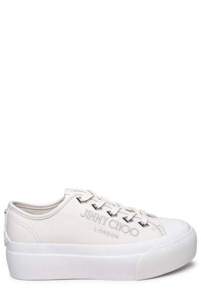 Jimmy Choo Logo Embroidered Platform Lace In White