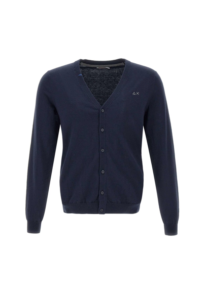 Sun 68 Solid Cotton And Wool Cardigan In Blu