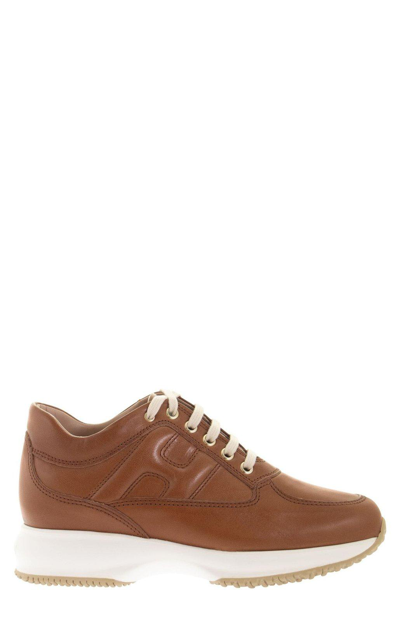 Hogan Round-toe Lace-up Sneakers In B Cuoio