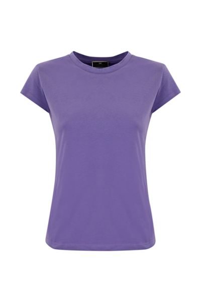 Elisabetta Franchi Jersey T-shirt With Embroidered Logo In Iris