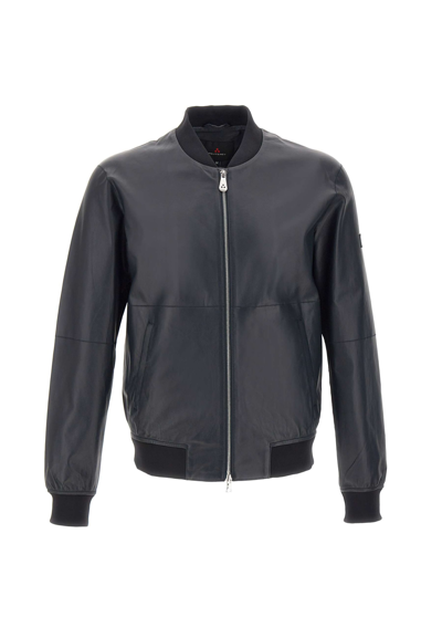 Peuterey Fans Leather Acc Biker Jacket In Blue