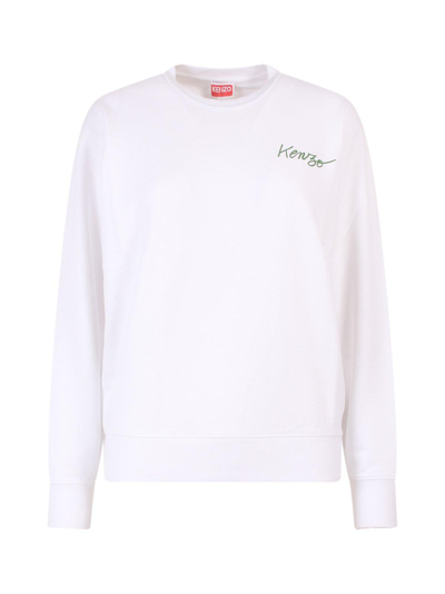 Kenzo Floral Printed Crewneck Sweatshirt In Bianco