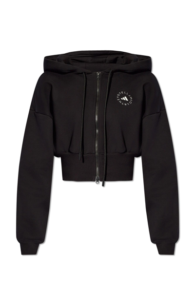 Adidas By Stella Mccartney Logo Cropped Zip-up Hoodie In Black