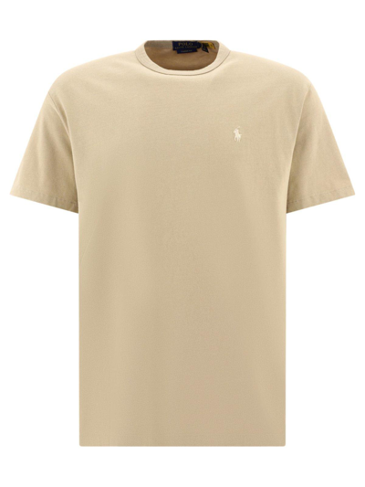 Ralph Lauren Logo-embroidered Crewneck T-shirt In Coastal Beige