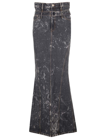 Rotate Birger Christensen Tie Dye Effect Long Skirt In Acid Washed Black