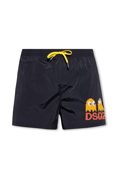 Dsquared2 X Pac-man Logo-print Swim Shorts In Black