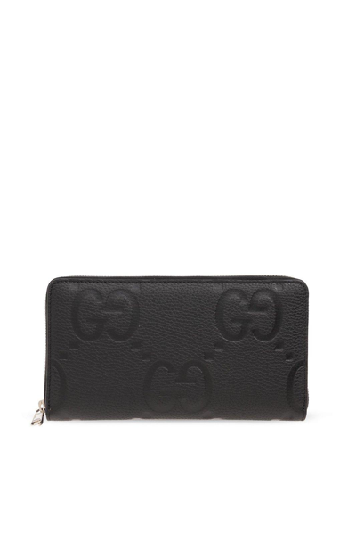 Gucci Logo Embossed Zip-around Wallet In Black