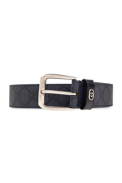 Gucci Logo Plaque Monogrammed Belt In Blue