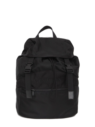 Saint Laurent Logo Embroidered Buckle Fastening Backpack In Nero