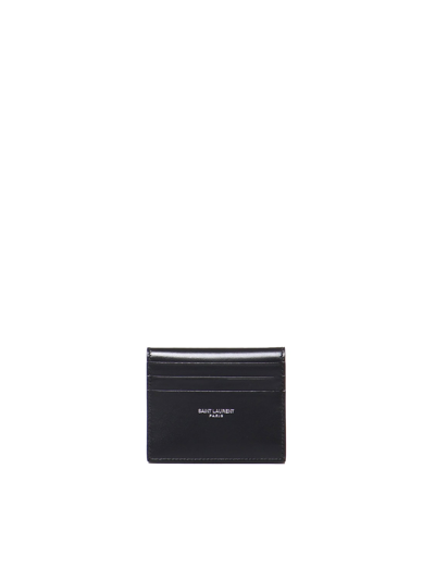 Saint Laurent Compact And Reversible Leather Card Holder In Black