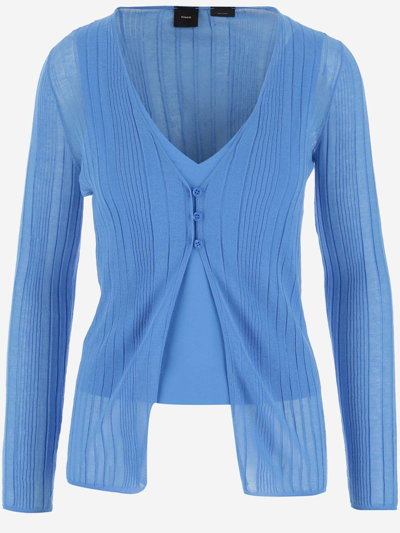 Pinko V-neck Long-sleeved Sweater In Light Blue