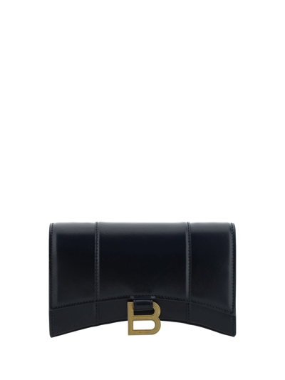 Balenciaga Hour Wallet Shoulder Bag In Black
