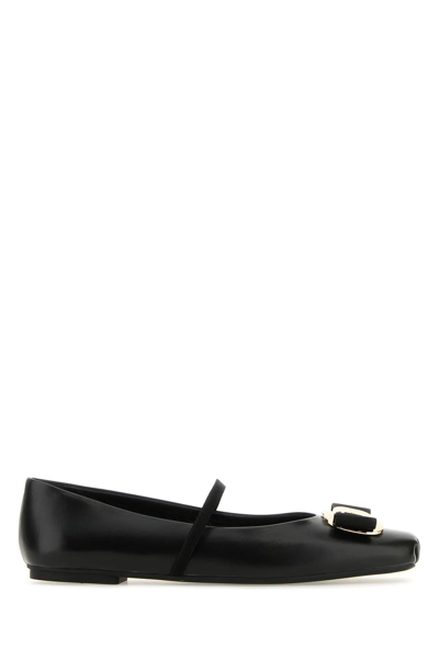 Ferragamo Black Nappa Leather Zina Ballerinas In Nero