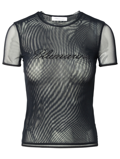 Blumarine T-shirt In Tulle Con Logo In Black