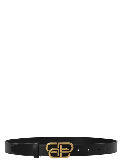 Balenciaga Bb Thin Leather Belt In Black