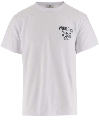 Woolrich Logo Printed Crewneck T-shirt In Bianco