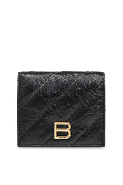 Balenciaga Crush Logo Plaque Wallet In Black