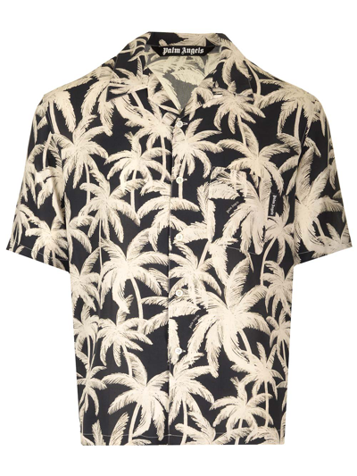 Palm Angels Palm Print Shirt In Black