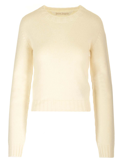 Palm Angels Ivory Sweater With Back Logo In Bianco