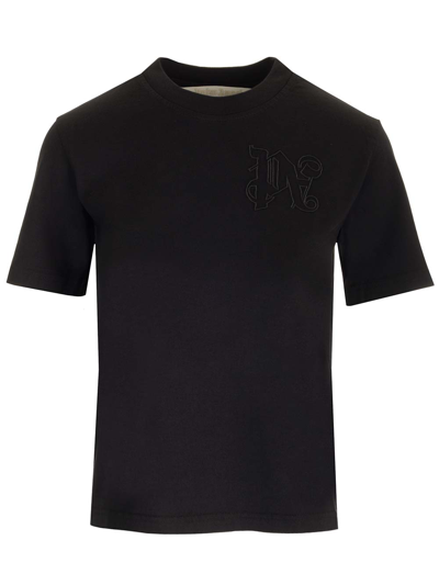 Palm Angels Black T-shirt With Monogram In Nero