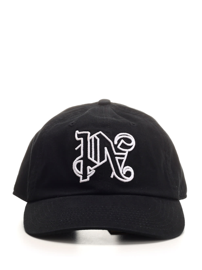 Palm Angels Monogram-appliqué Baseball Cap In Black
