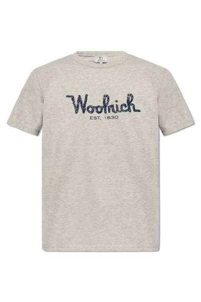 Woolrich T-shirt With Logo In Light Grey Melange