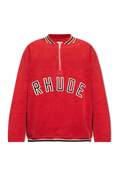Rhude Varsity Half-zip Sweatshirt In Vintage Red