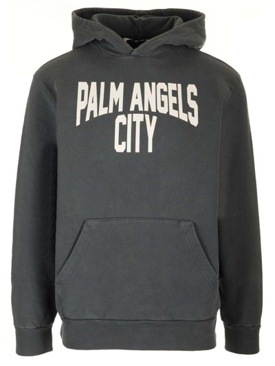 Palm Angels Pa City Washed Cotton Hoodie In Grey