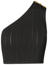 Balmain Asymmetric Buttoned Knit Top In Nero