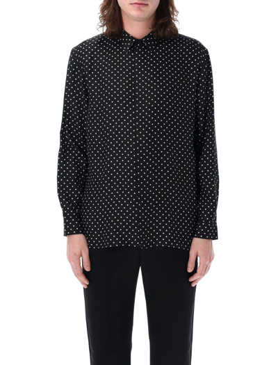 Saint Laurent Polka-dot Silk-jacquard Shirt In Black